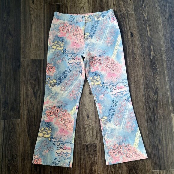 💙 Haggar Pastel Artsy Wide Leg Cotton Pants Size 12 Feminine Floral - Picture 7 of 7